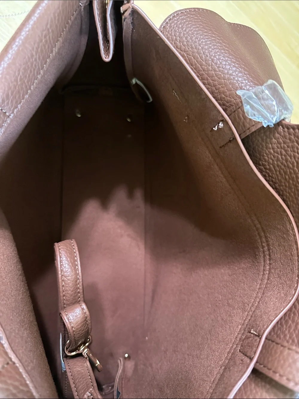 VELOCIO Brown Pebbled Tote with Flap and Tassel